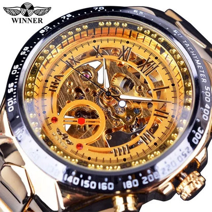 Winner™ Skeleton Dial Gold Watch – Self-Winding Luxury