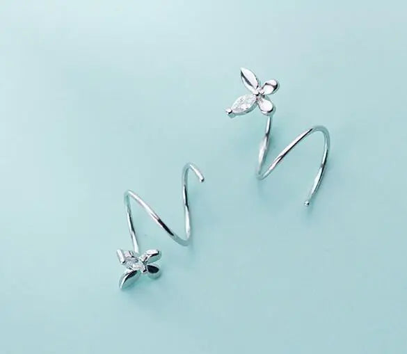 Elegant Silver Floral Twist Earrings