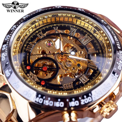 Winner™ Skeleton Dial Gold Watch – Self-Winding Luxury