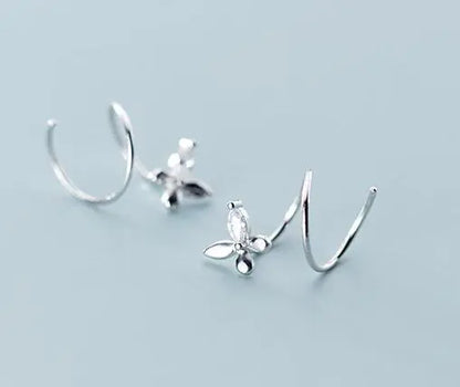 Elegant Silver Floral Twist Earrings