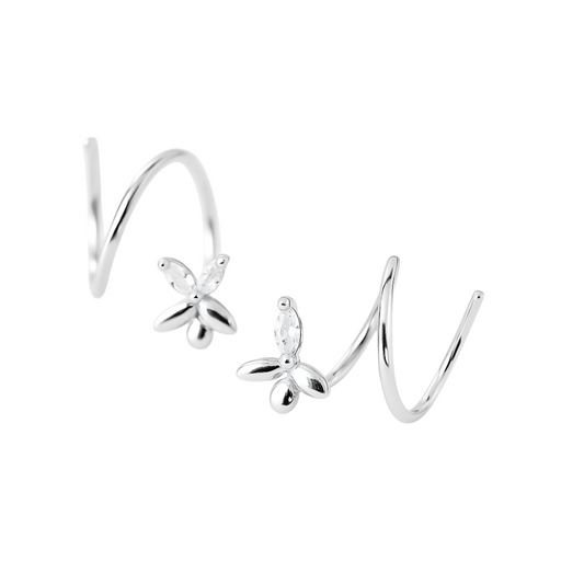 Elegant Silver Floral Twist Earrings