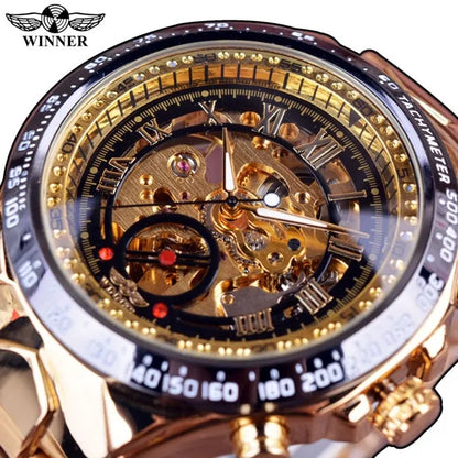 Winner™ Skeleton Dial Gold Watch – Self-Winding Luxury