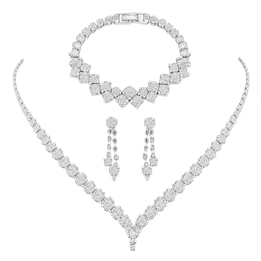 Silver Plated Rhinestone Bridal Jewelry Set – 4-Piece Elegant Collection
