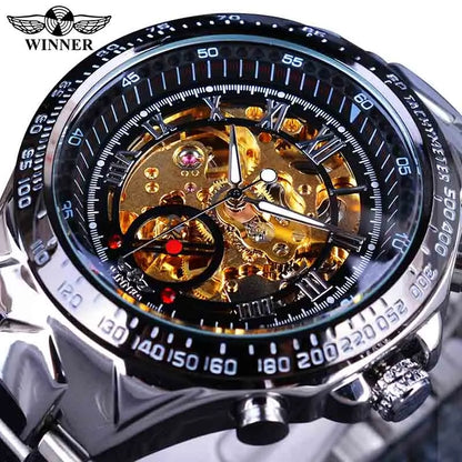 Winner™ Skeleton Dial Gold Watch – Self-Winding Luxury